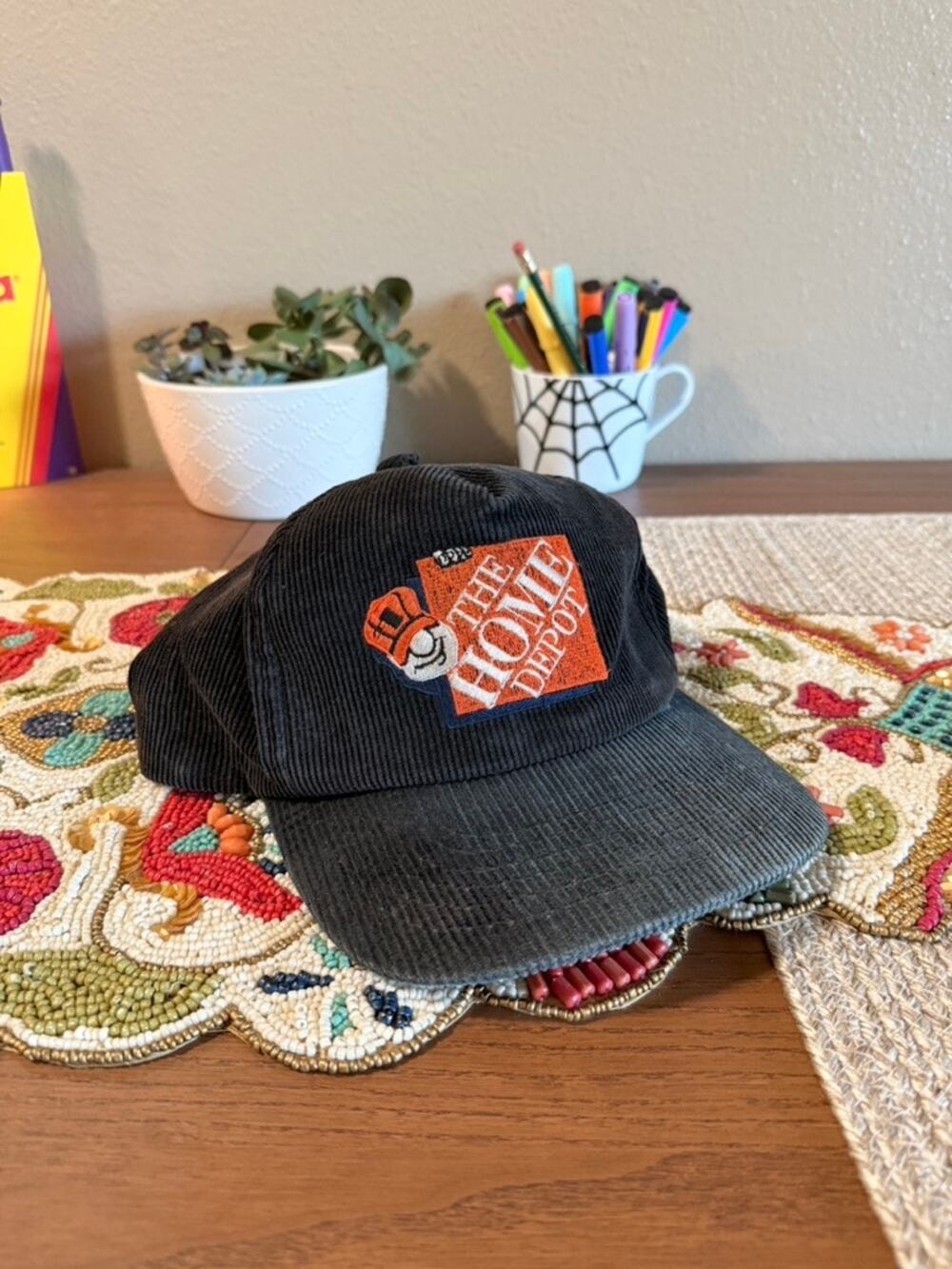 90s Home Depot Vintage Homer D Poe Mascot Yupoong Corduroy Snapback Hat Lowes